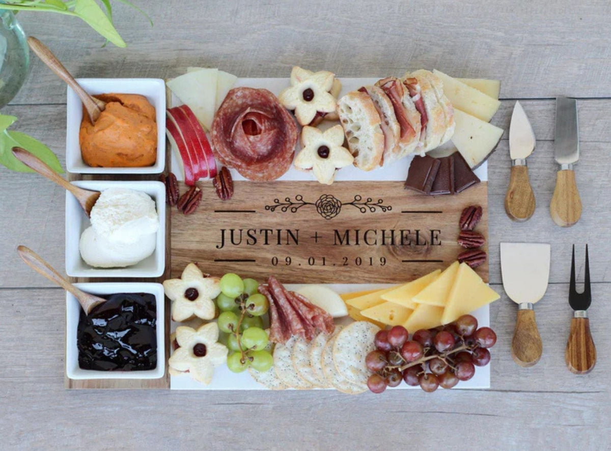 Wood and Marble Charcuterie Set- Personalized