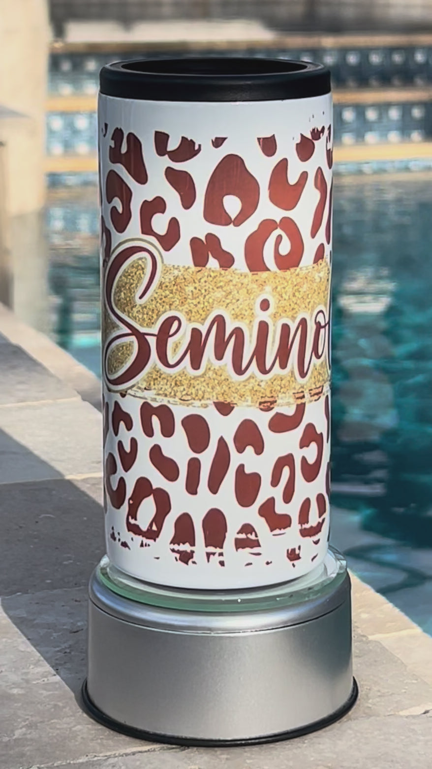 Personalized Team Colors Slim Can Cooler- Leopard Print