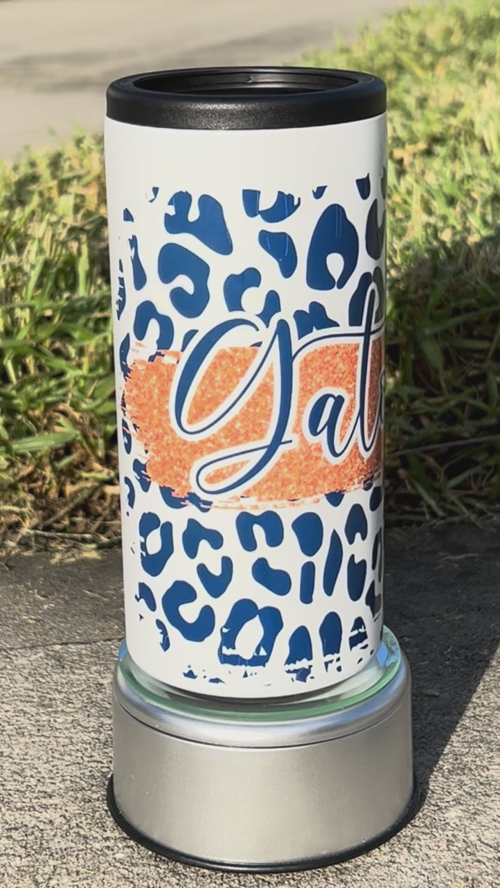 Personalized Team Colors Slim Can Cooler- Leopard Print
